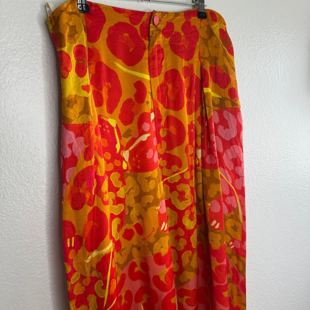 Farm Rio x Anthropologie Printed‎ Satin Wide-Leg Pants NWT Size L Pink Leopard - Picture 4 of 10